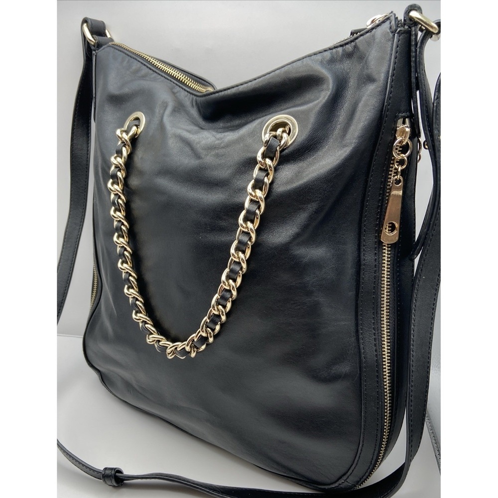 GILI Black Leather Shoulder Crossbody Bag Chain Handle Straps Expandable